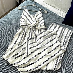 Black and White Bell-Bottom Striped Jumpsuit